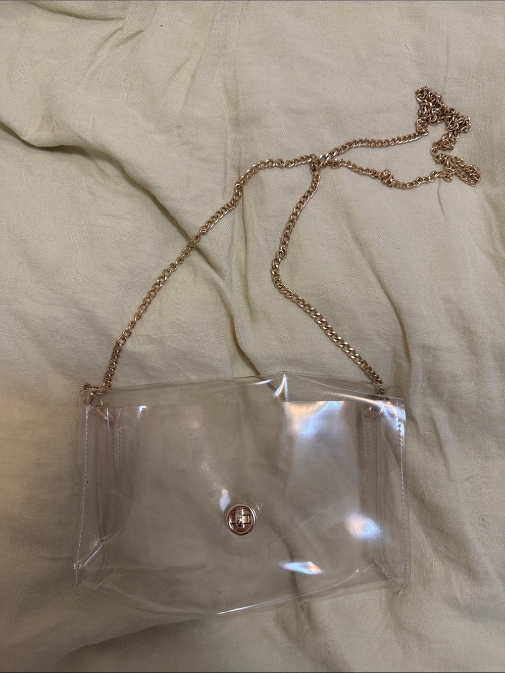 Clear Crossbody Bag with Gold Chain Strap